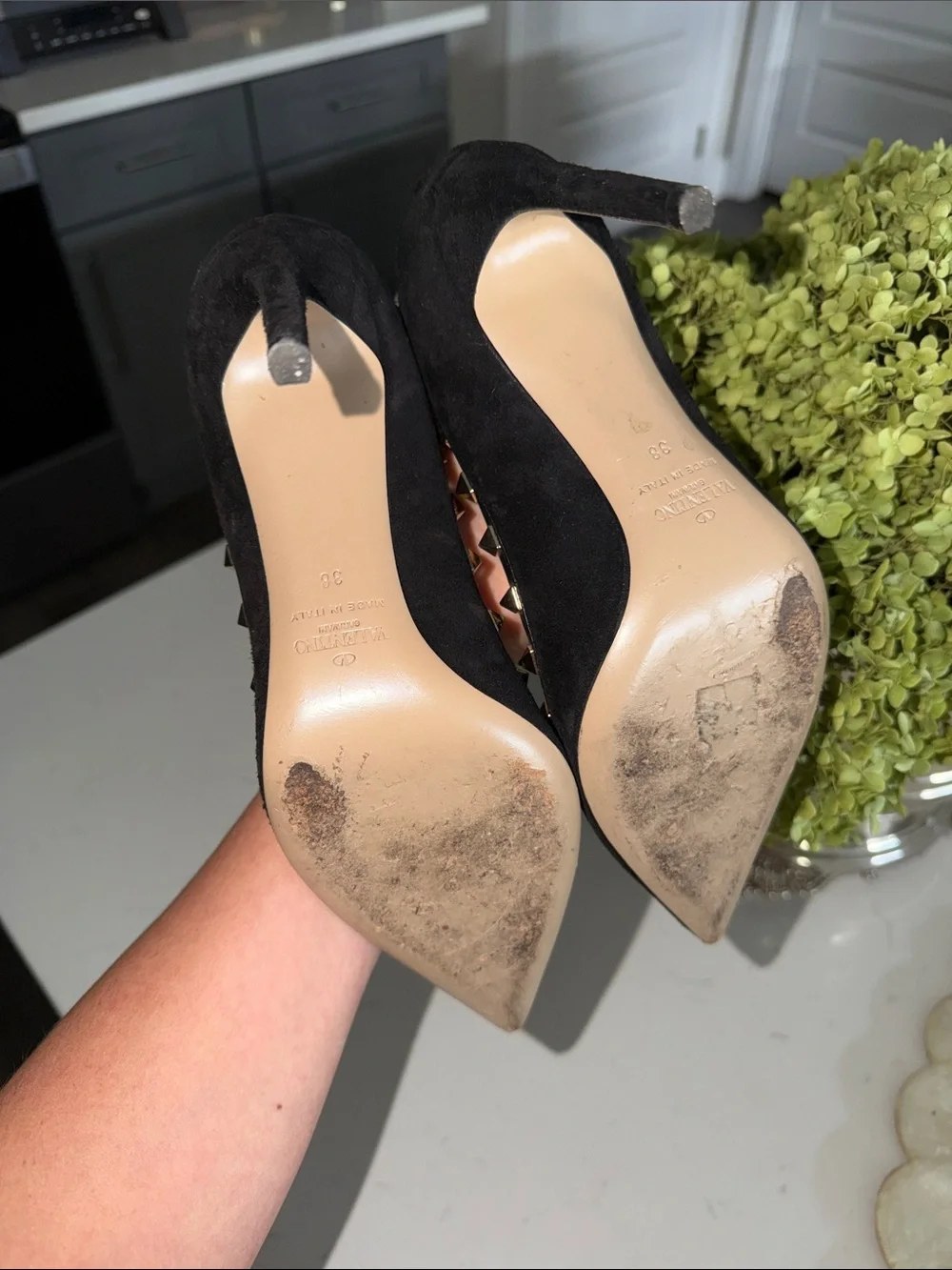 Valentino Black Suede Rockstud Pointed-Toe Pumps